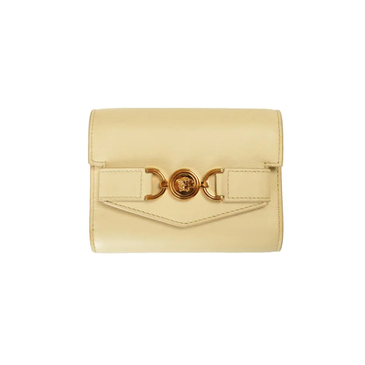 Versace Women`s Beige Silver Medusa Leather Compact Wallet