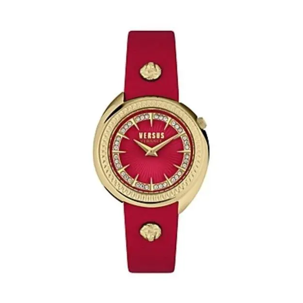 Versus Versace Women`s Tortona Crystal Red Leather Watch 38mm