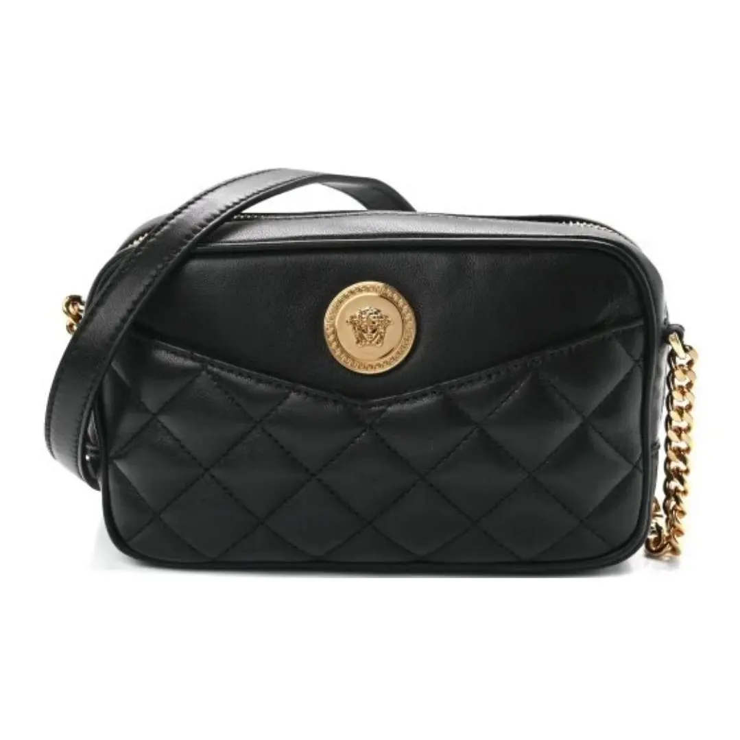 Versace Nappa Quilted Medusa Evening Bag Black Gold Crossbody Italy Size Small