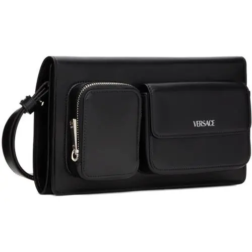 Calf Leather Trifold Document Case Clutch Black 1014444 Italy by Versace