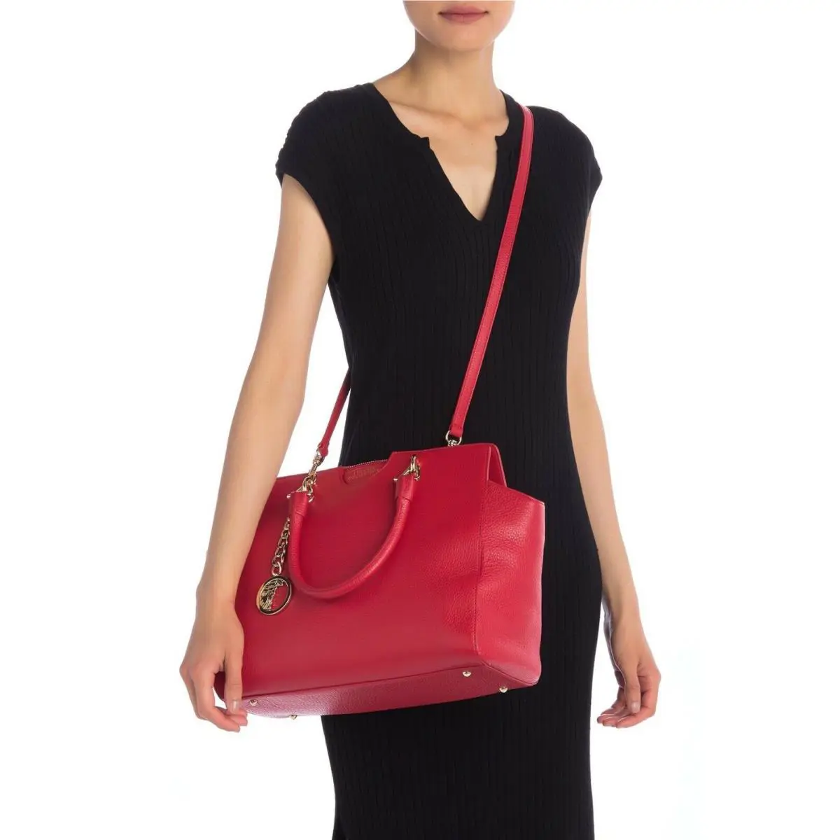 Versace X1701 Collection Pebbled Red Leather Tote Bag