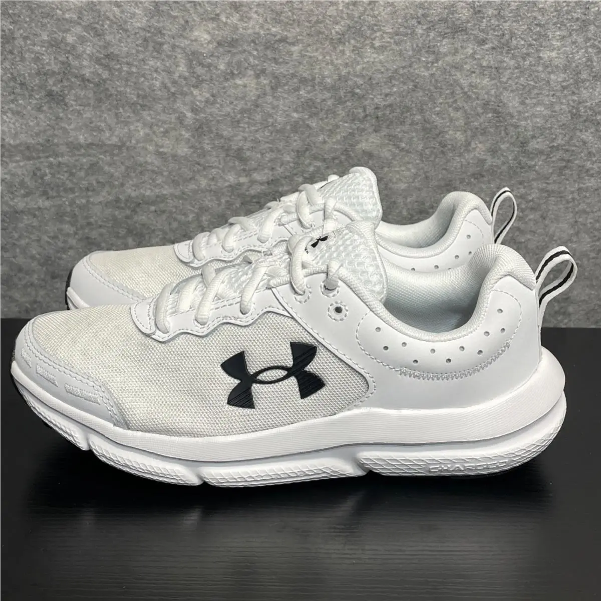 Under Armour Charged Assert-10 Shoe Womens Size 7 White White Black Mesh Sneaker
