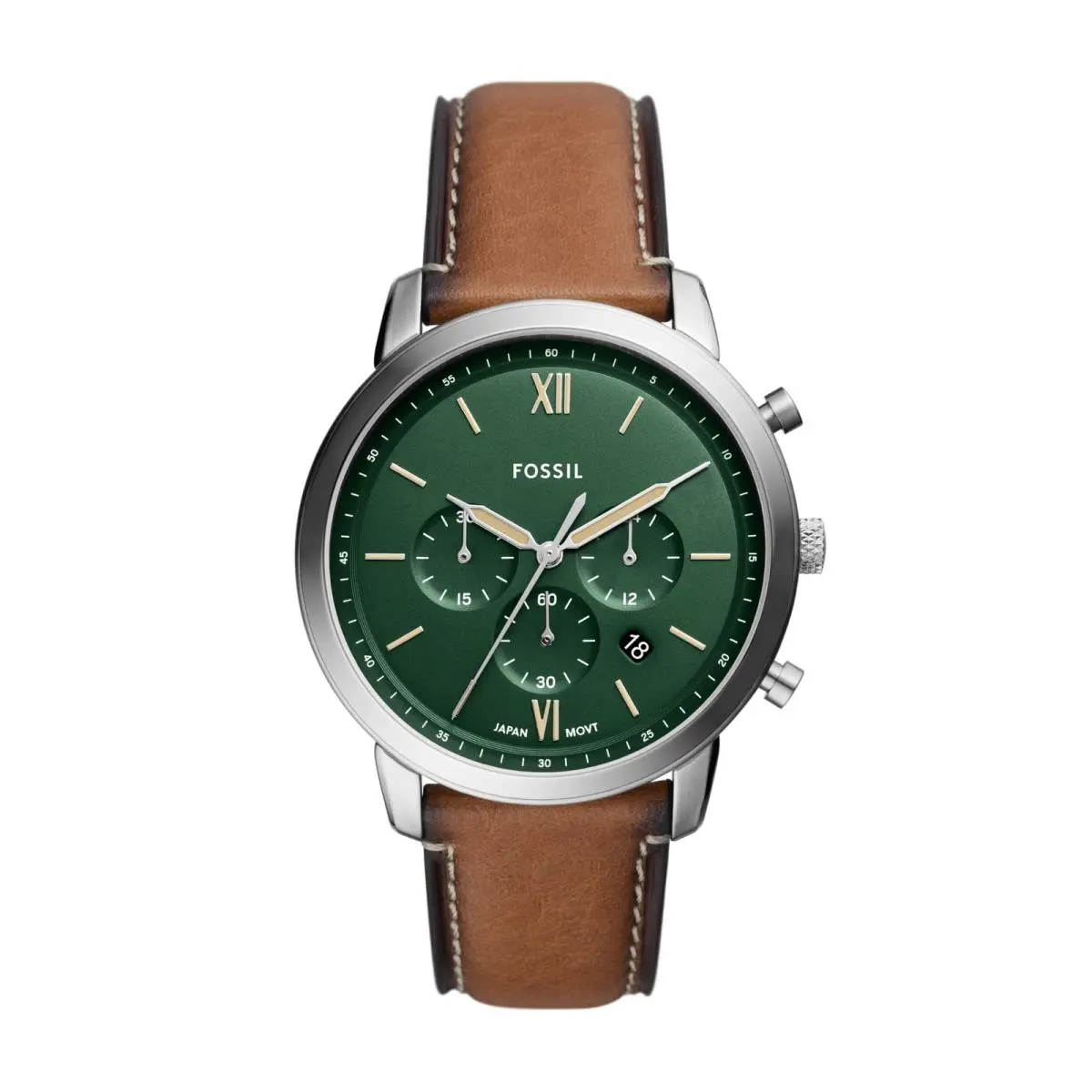 Men`s Watch Neutra Quartz Stainless 44MM Brown Leather/silver/green by Fossil