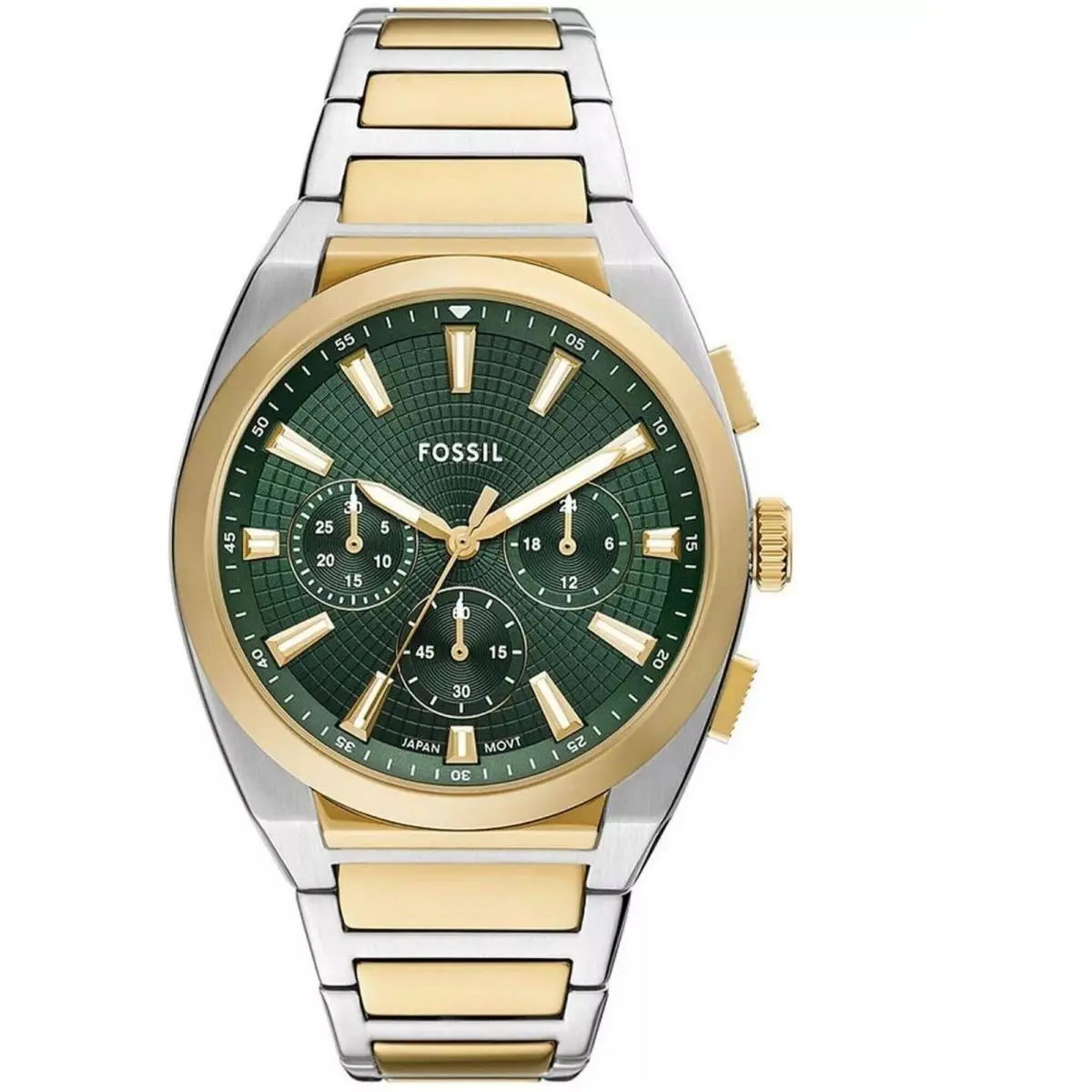 Men`s Watch Everett Chronograph Green Dial Two Tone Steel Bracelet FS6106 by Fossil