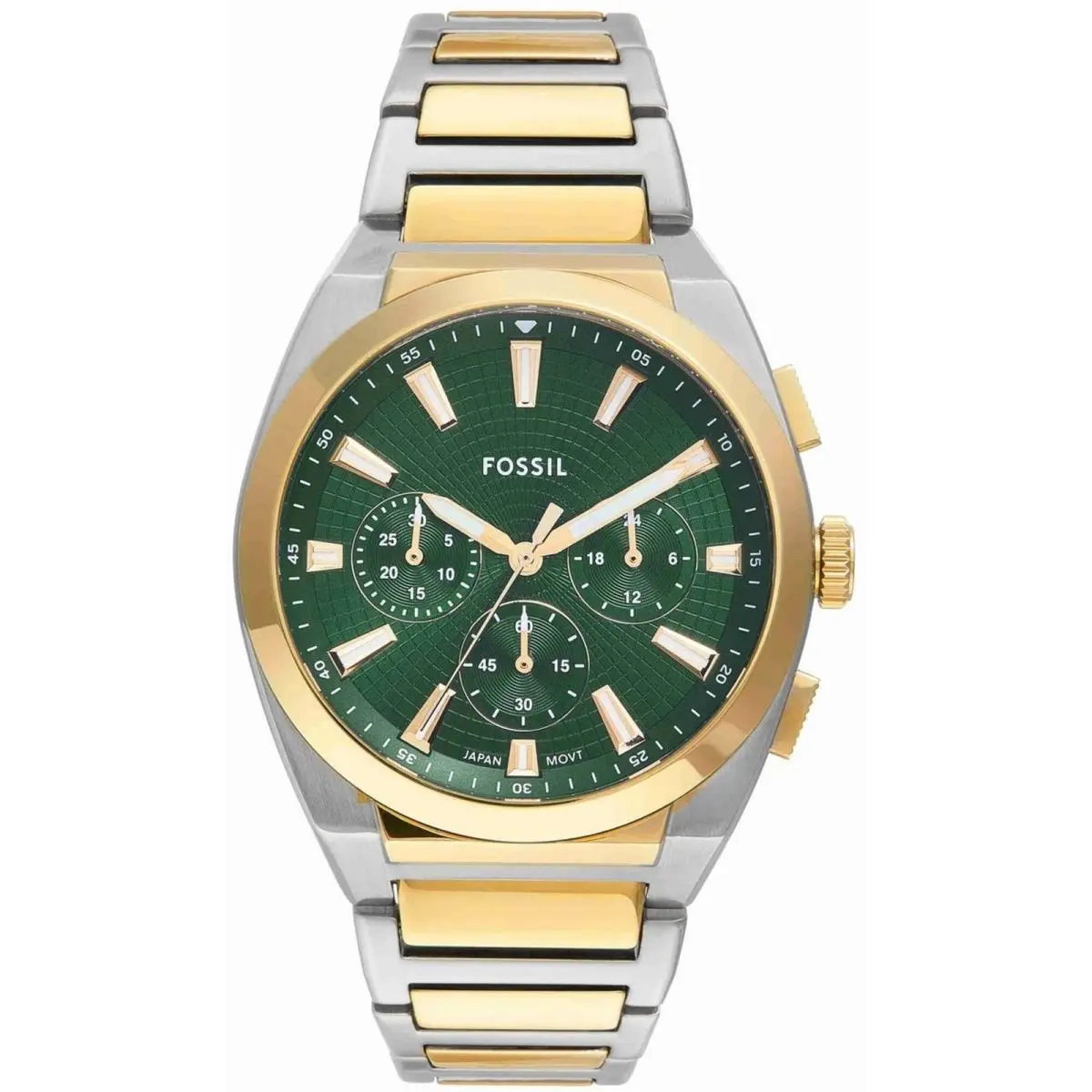 Men`s Watch Everett Quartz Chrono Green Dial Two Tone Bracelet FS6106 by Fossil