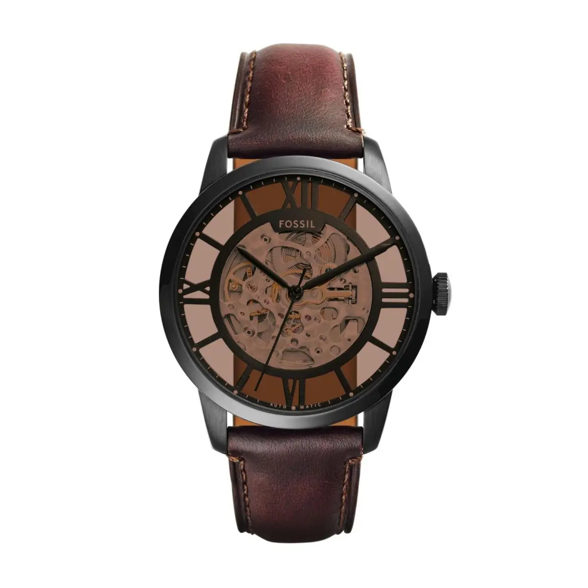 Men`s Watch Townsman Automatic 44MM Brown Leather/black/brown by Fossil