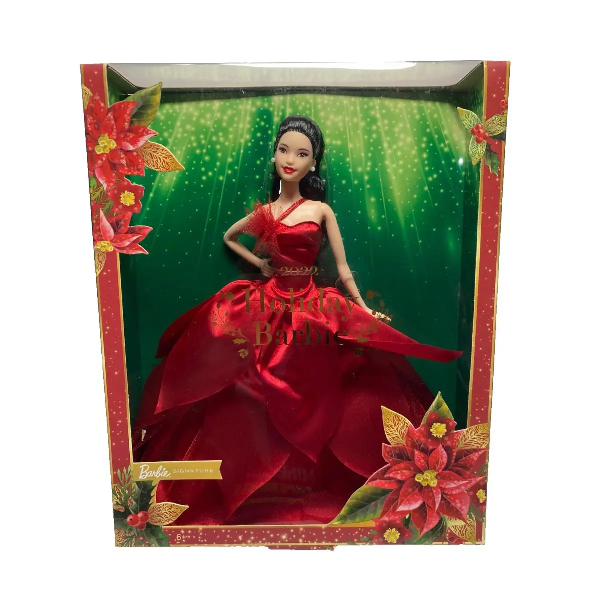 Barbie Signature Doll Holiday Black Hair Fashion Doll Red Gown HCC04