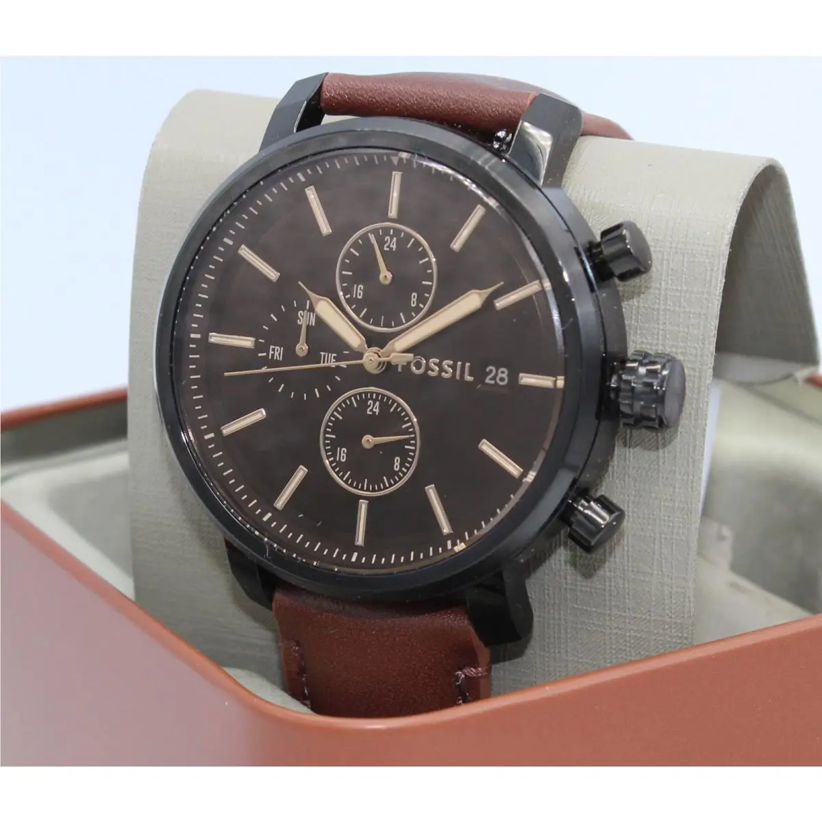 Fossil Rhett Chronograph Black Brown Leather Men`s BQ2894 Watch