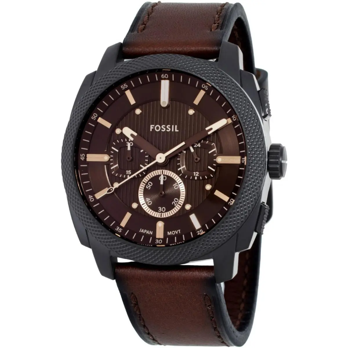 Fossil Men`s Watch Machine Quartz Chronograph Brown Dial Leather Strap FS6101