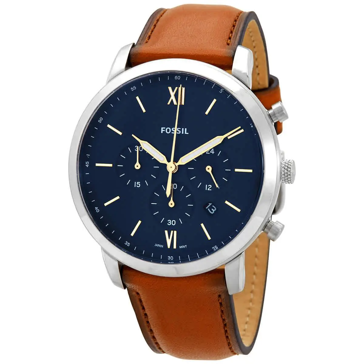 Fossil Neutra Chronograph Quartz Blue Dial Men`s Watch FS5453 - Dial: Blue, Band: Brown, Bezel: Silver-tone