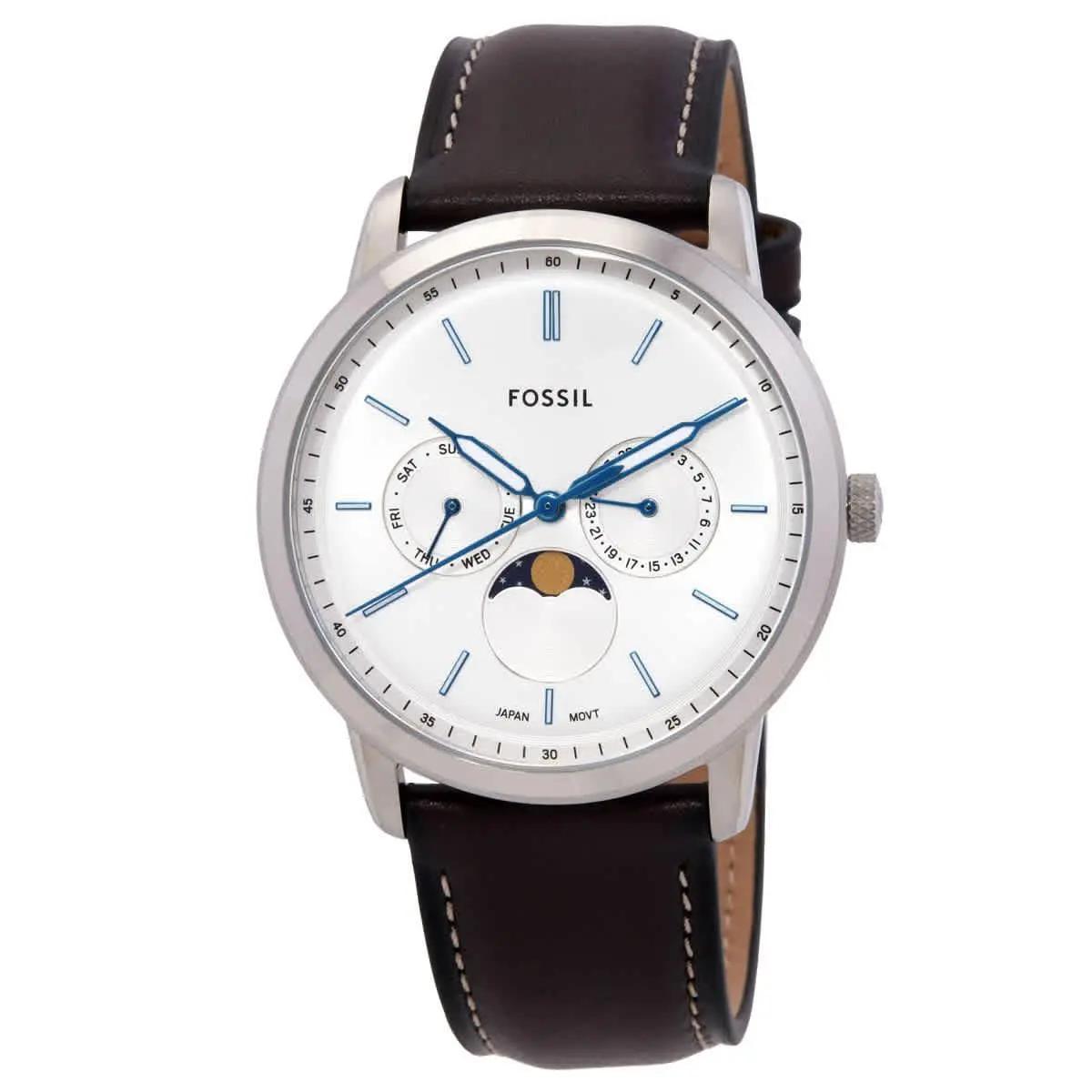 Fossil Neutra Quartz Silver Dial Men`s Watch FS5905 - Dial: Silver, Band: Brown, Bezel: Silver-tone