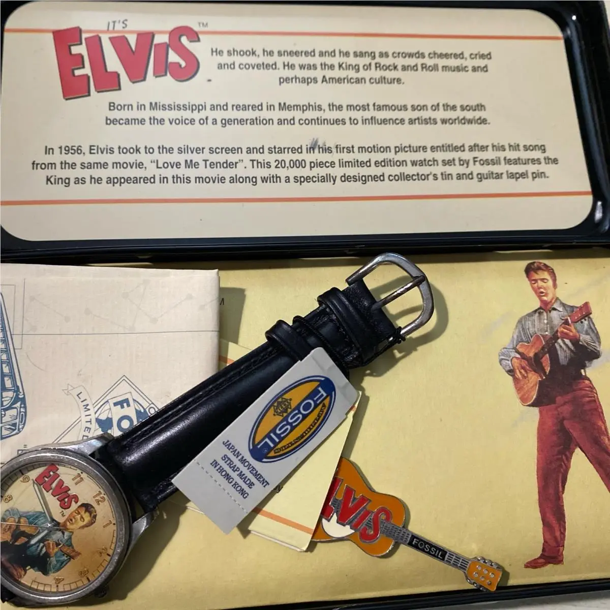 Fossil 1994 Elvis Presley Wrist Watch w/ Pin Limited Edition