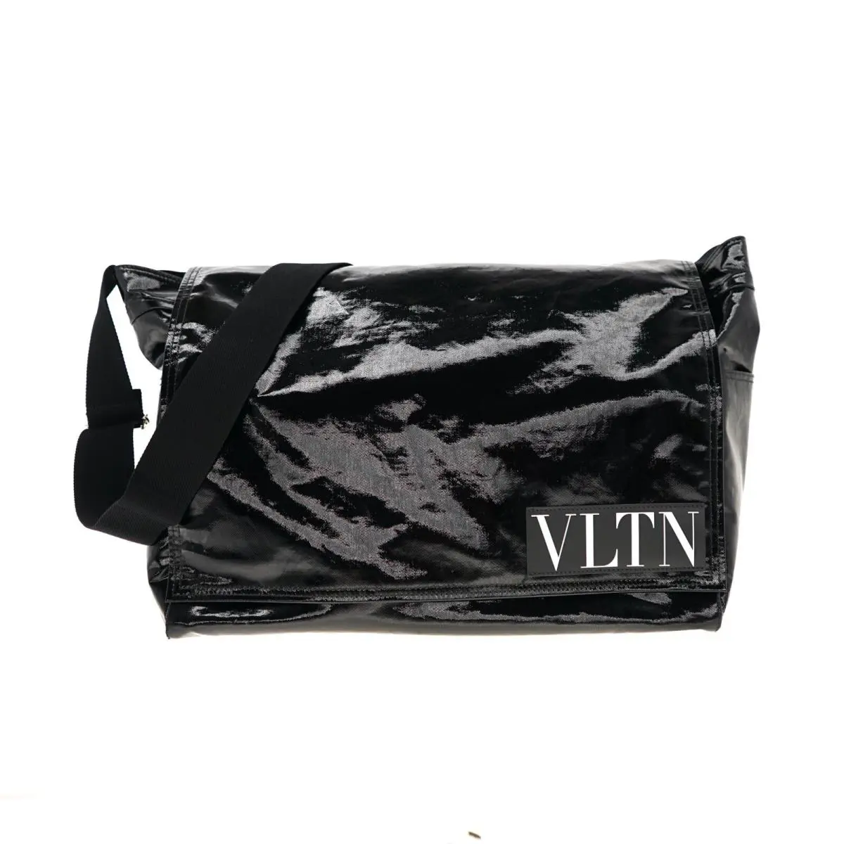 Valentino Vltn Shoulder Bag Messenger Large Black Coated Canvas