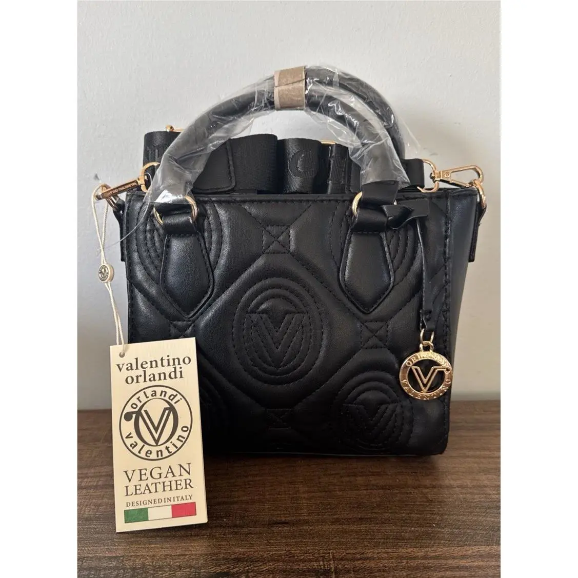 Valentino Orlandi Black Color Quilted Monogram Crossbody Bag