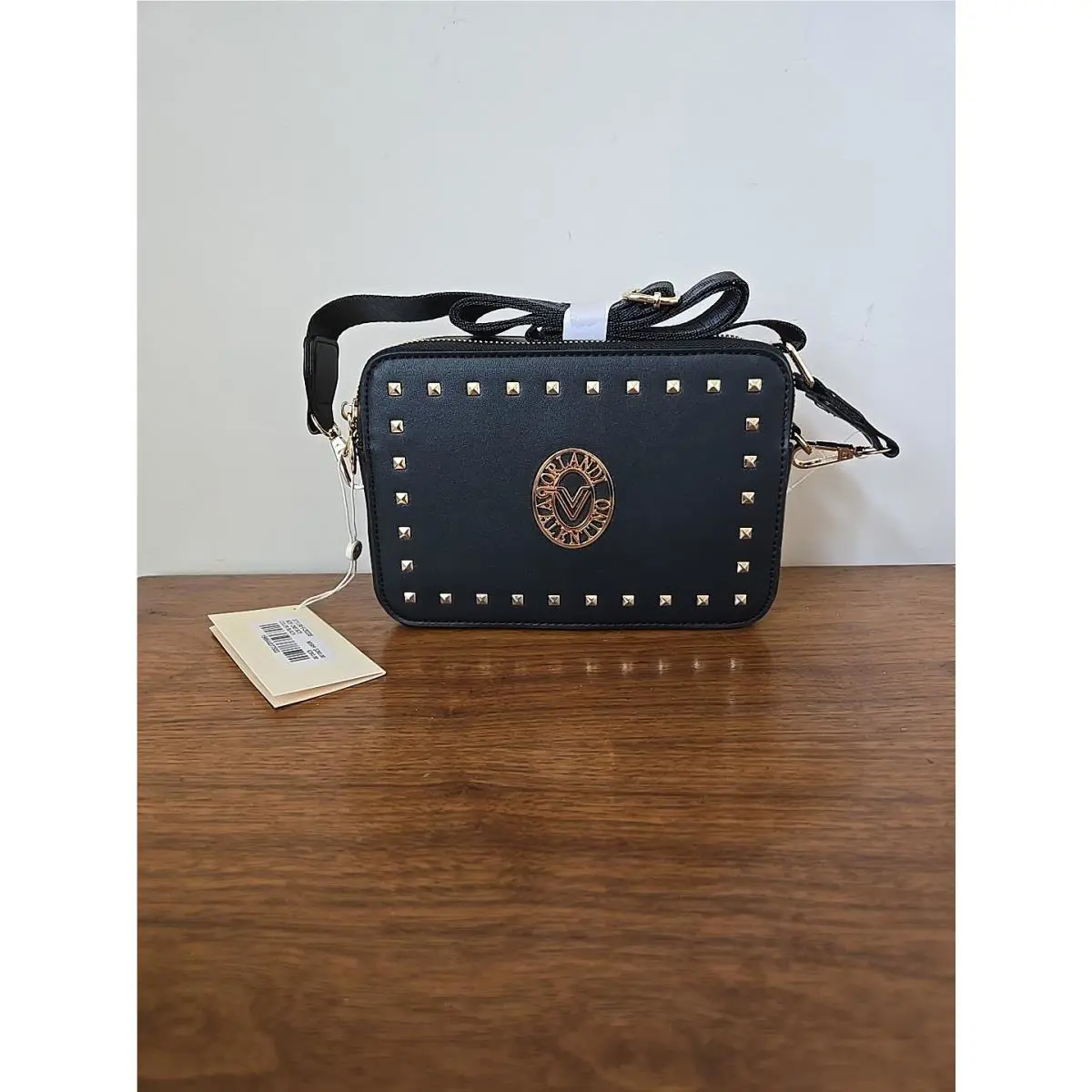 Valentino Orlando Studded Black Gold Crossbody Shoulder Strap Bag Whimsigoth