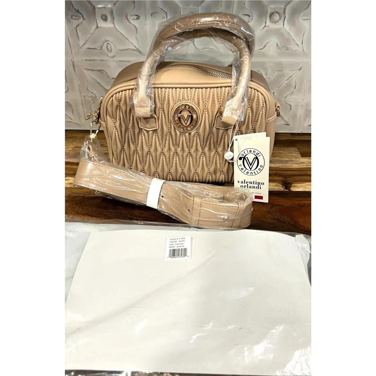 Valentino Orlandi East West Taupe Vegan Leather Satchel Handbag