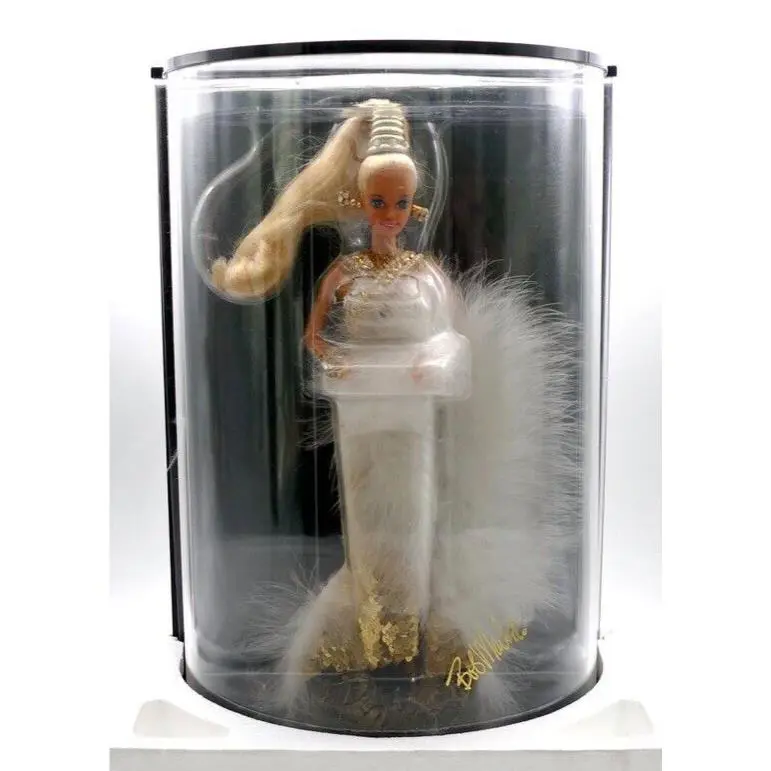 Vintage Barbie Bob Mackie Gold 1990 Shipping Box Gold Gown Boa Hard Cover