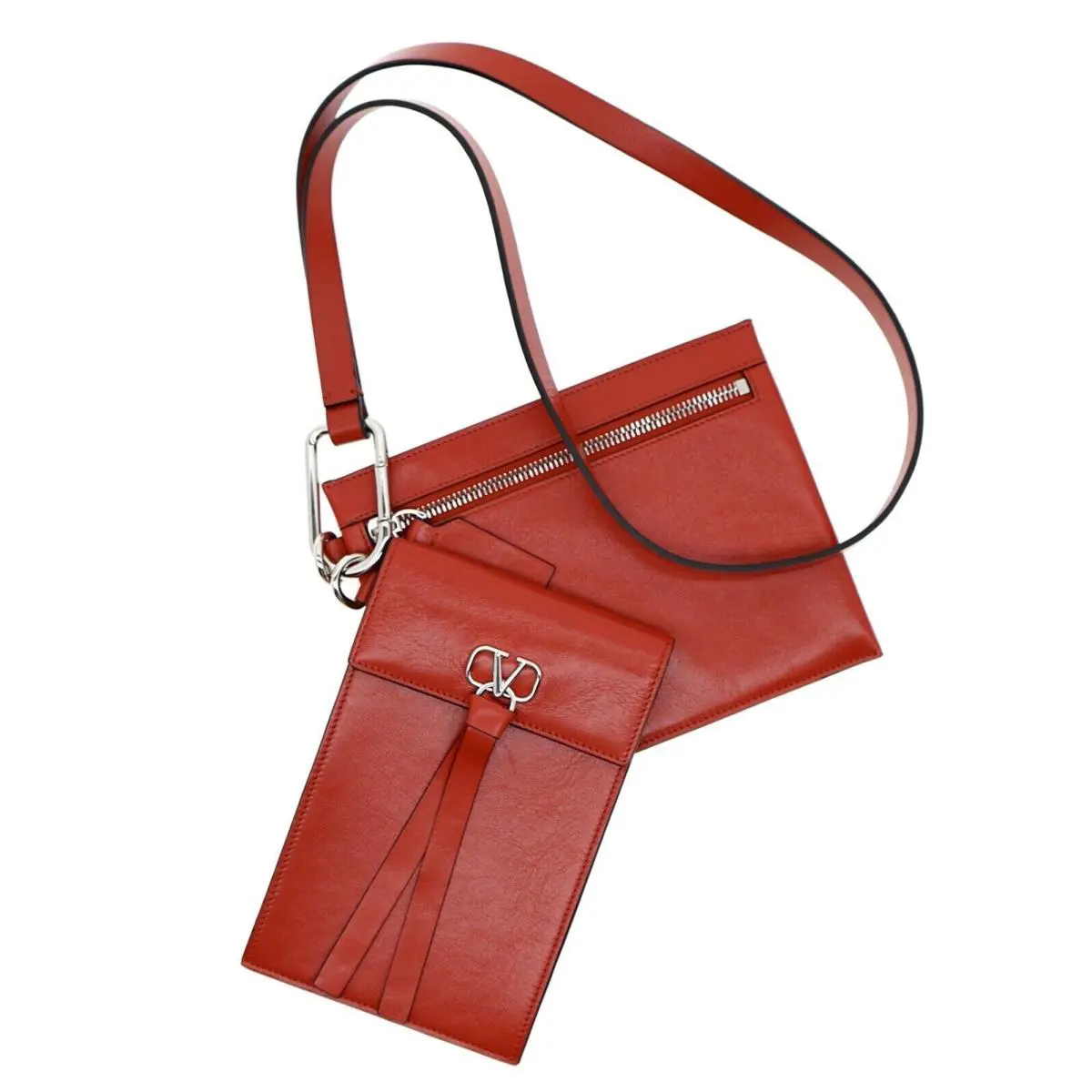 Valentino Vlogo Wallet Pouch On Strap Red Leather