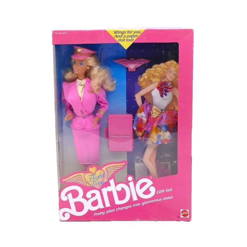 Flight Time Barbie with Paper Doll Blonde 1989 Malaysia Mattel Nrfb