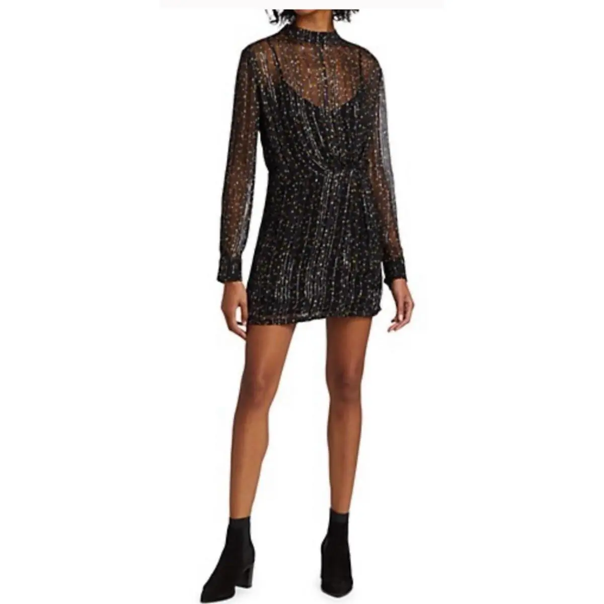 Rag Bone Lyla Sheer Long Sleeve Mini Dress Multi Dot Black sz 10 by Rag & Bone