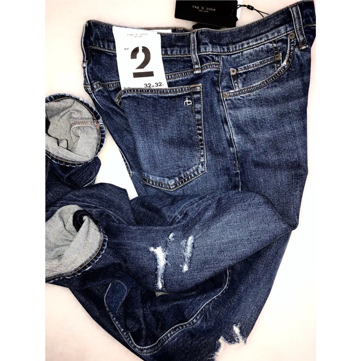 Rag Bone Artisan Dark Blue Fit 2 Slim Fit Distressed Jeans Size W32