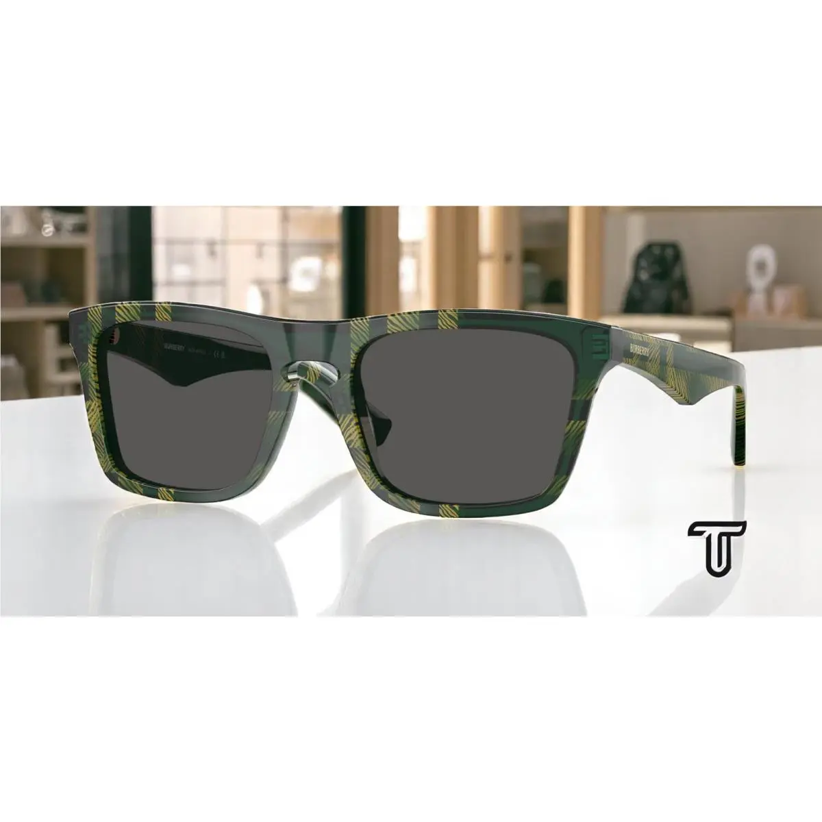 Burberry BE4434F 412587 Check Green Dark Grey 57 mm Men`s Sunglasses