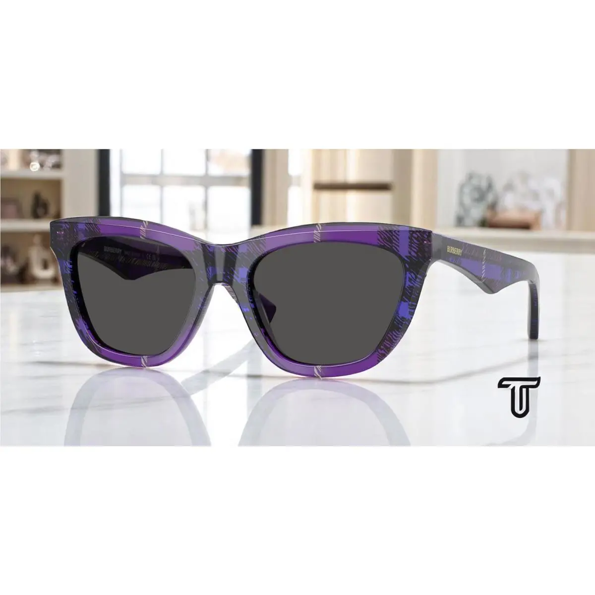 Burberry BE4435 411387 Check Violet Dark Grey 53 mm Women`s Sunglasses