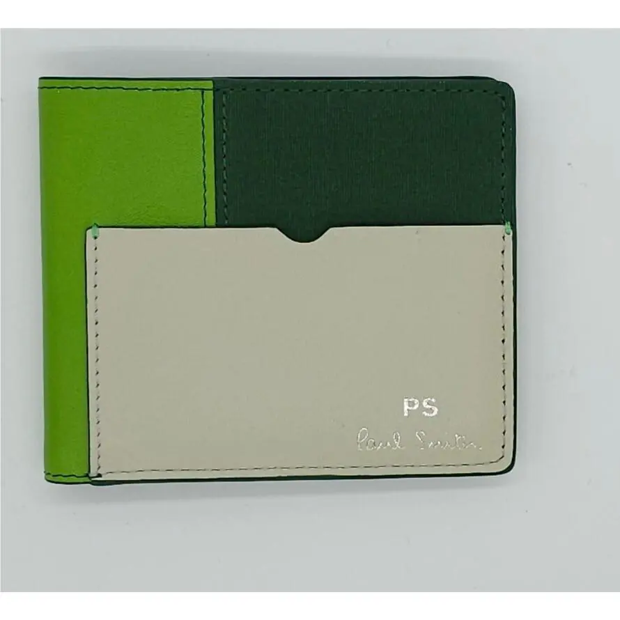 Paul Smith Billfold Leather Cotton Wallet Green / Grey Bnwb ML023027
