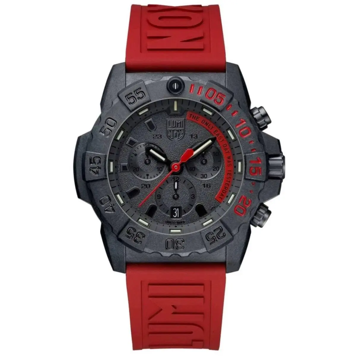 Luminox Men`s Watch Navy Seal Quartz Black Dial Red Rubber Strap XS.CE.81.EY