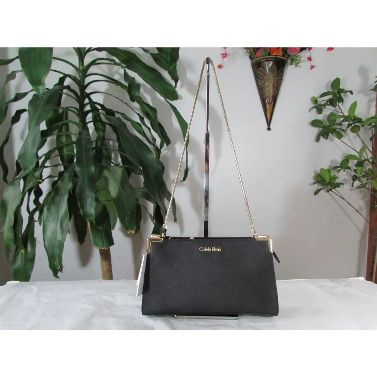 Calvin Klein Saffiano Leather Clutch Crossbody Black