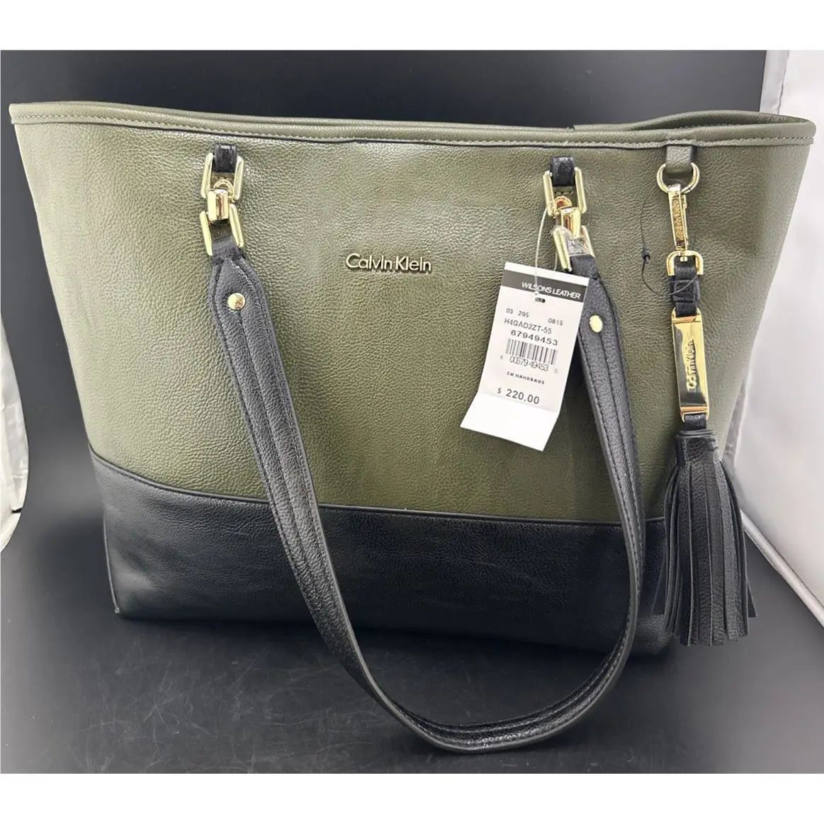 Calvin Klein Leather Tote Bag Green/black