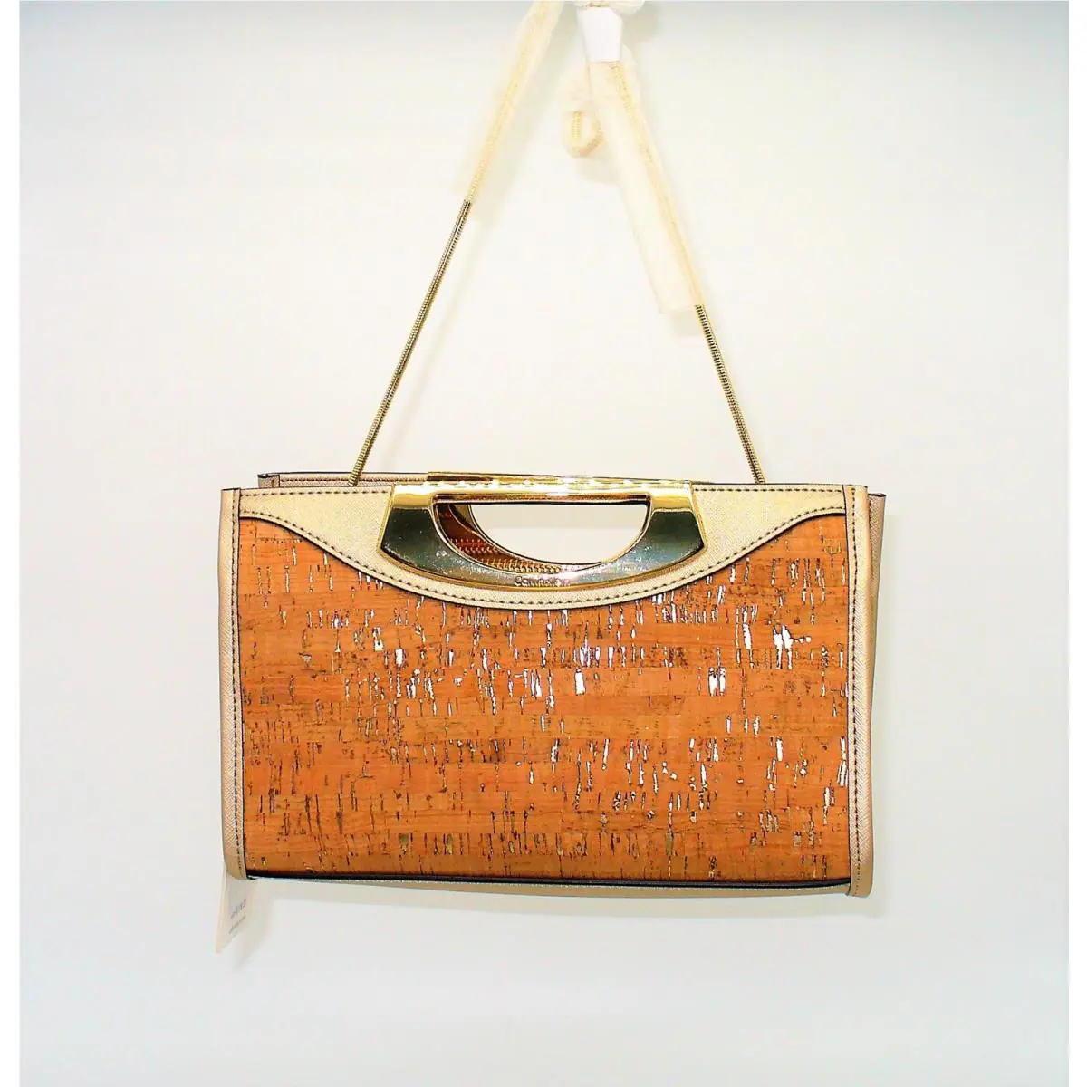 Calvin Klein Novelty Clutch Shoulder Handbag Leather Gold Chain Purse Womens