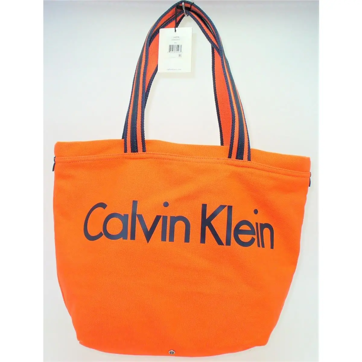 Calvin Klein Packable Tote Handbag Shoulder Purse Canvas Orange Blue Womens
