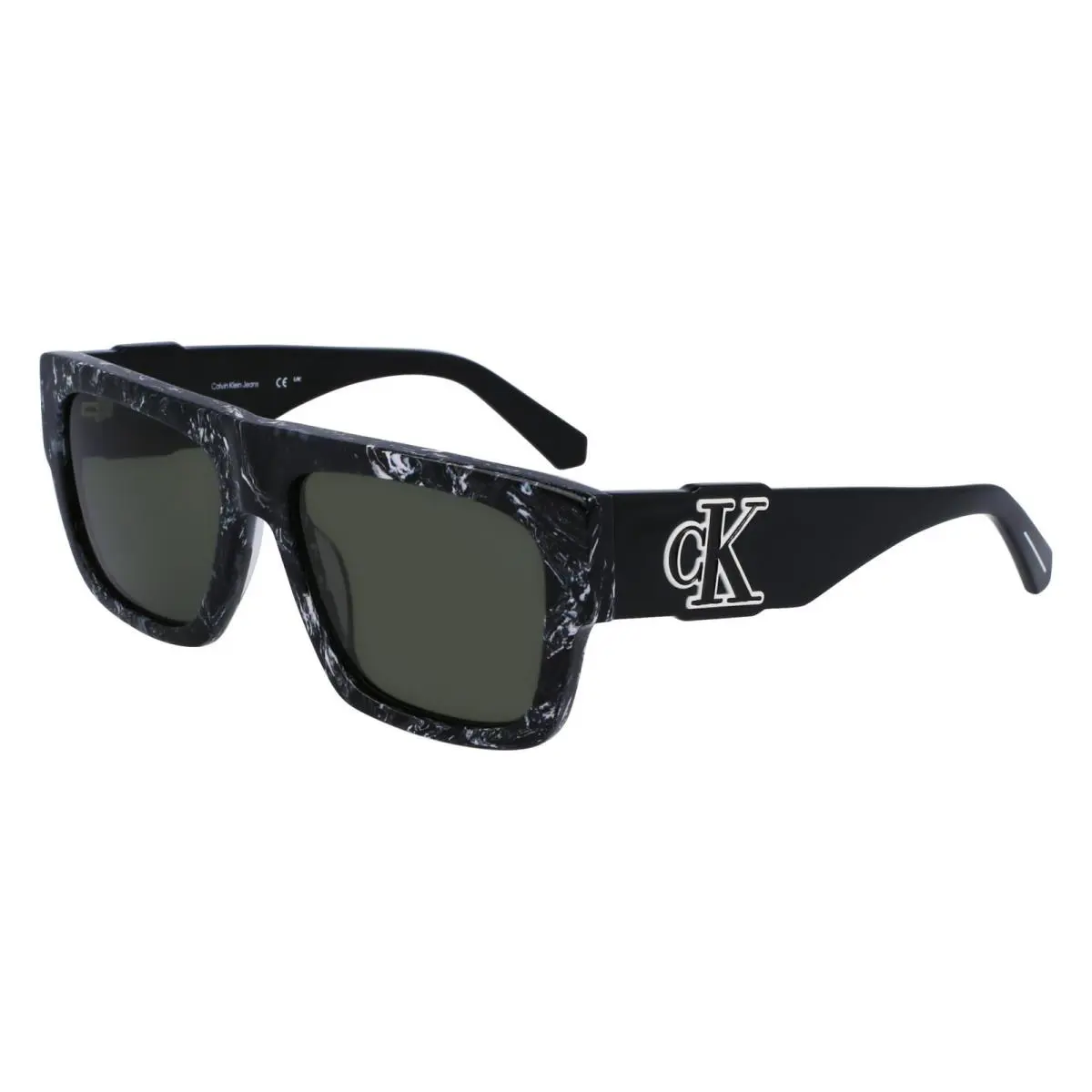 Calvin Klein Jeans CKJ-23654S 073 Black White Sunglasses Green Lenses - Black/White, Frame: Black & White, Lens: Green