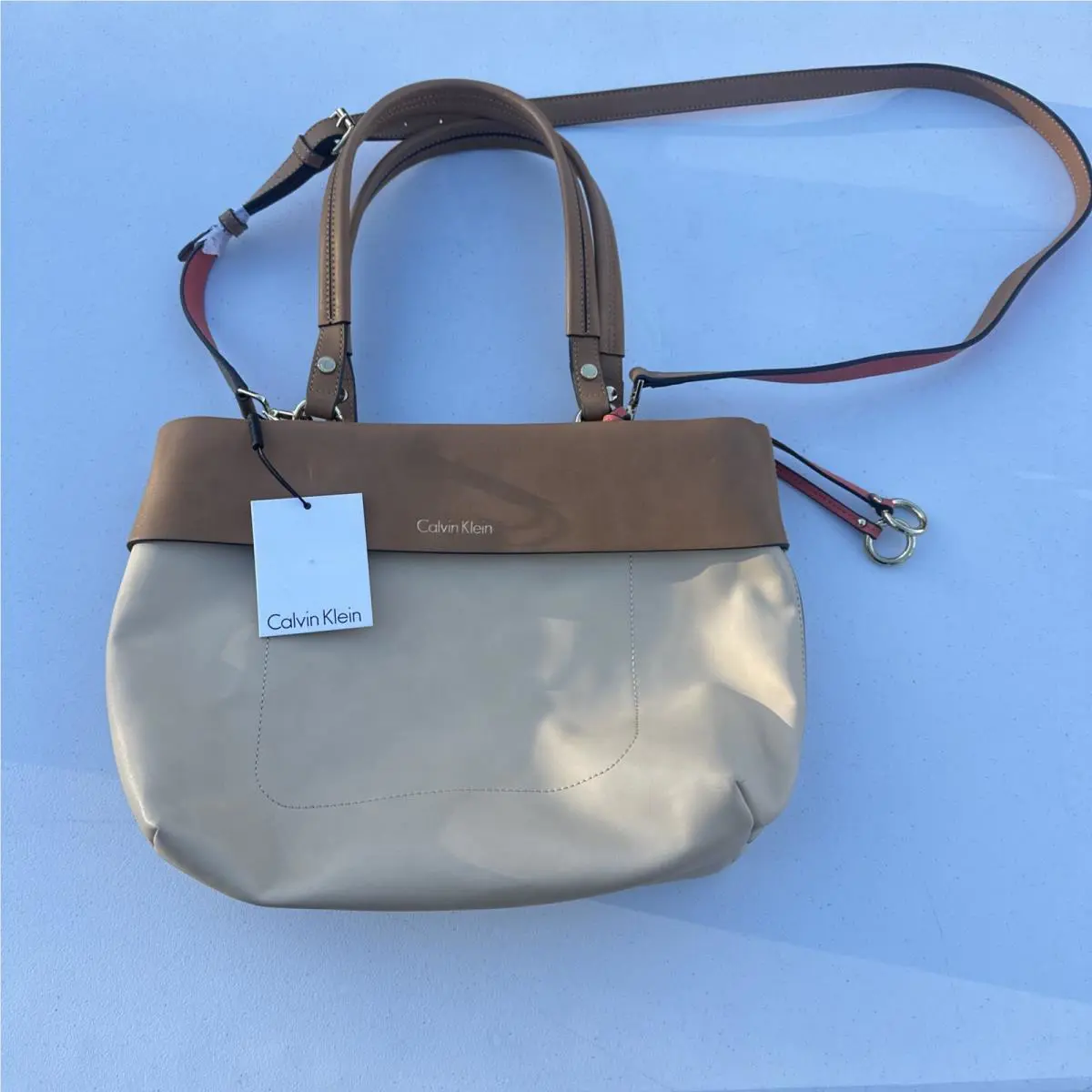 Calvin Klein R-kitote Tote Bag Shoulder + Crossbody Strap Tan Cream