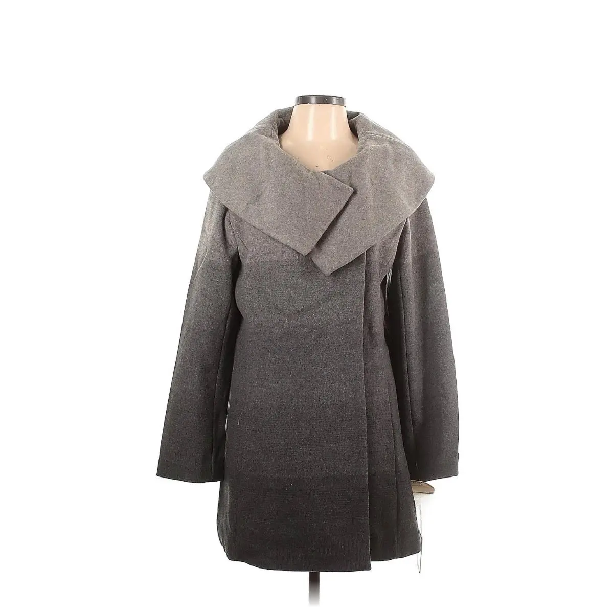 60% Wool Shawl Collar Coat Women`s 12 Gray Ombre Shades NO Belt by Calvin Klein