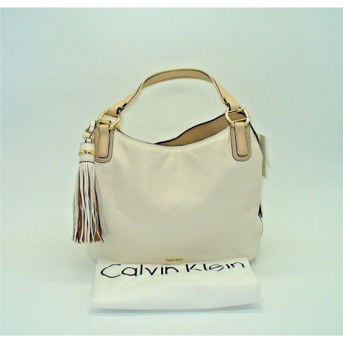 Calvin Klein Holly Hobo Handbag Leather Shoulder Purse White Womens Tote