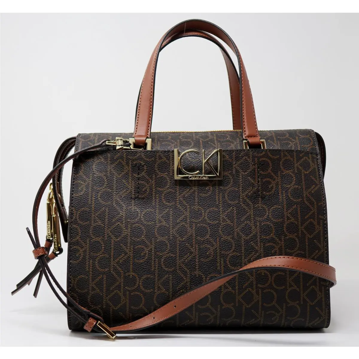 Calvin Klein Women`s Signature Logo Handbag Purse Satchel Bag - Brown