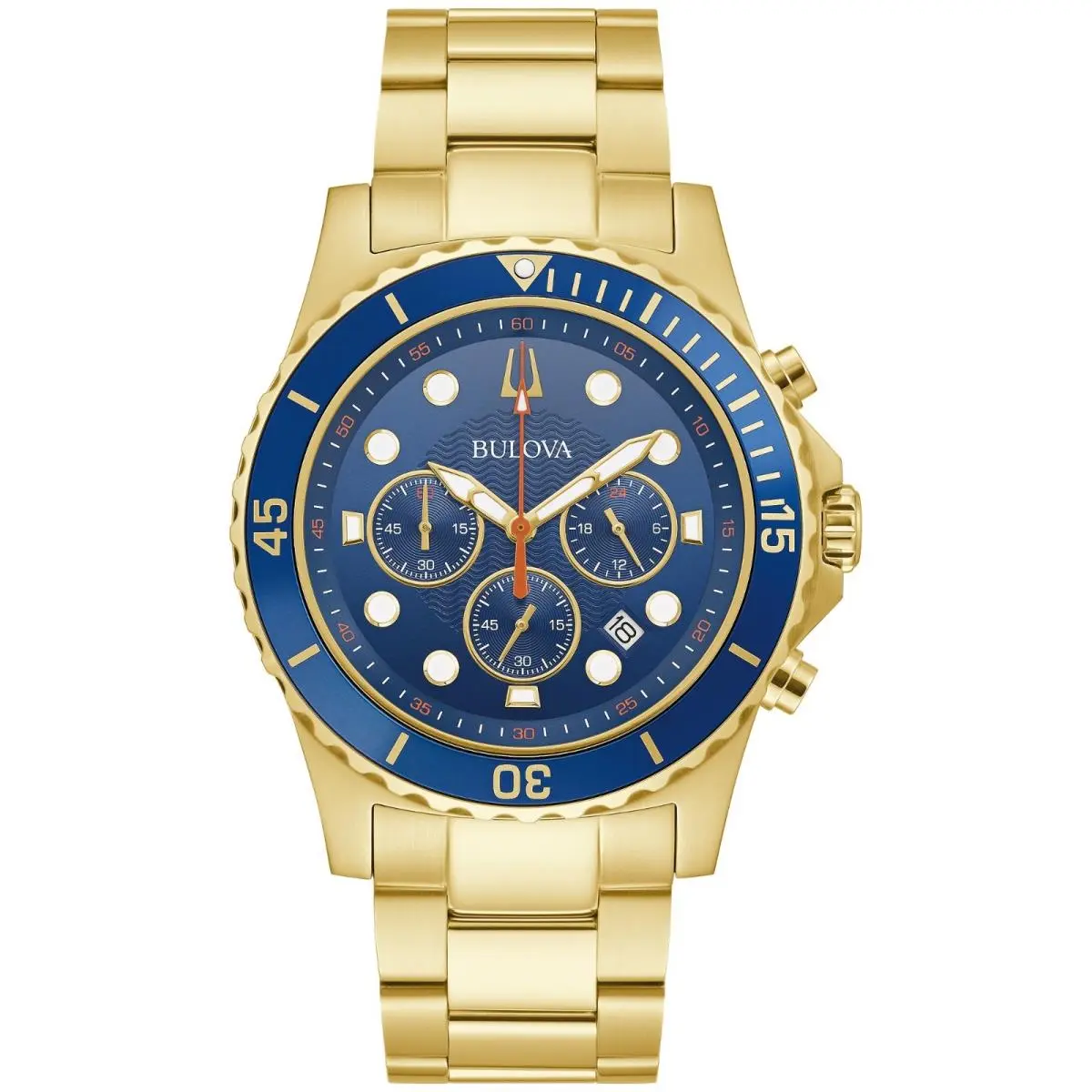 Men`s Classic Chronograph Blue Date Window Quartz Watch 44MM 98B377 by Bulova