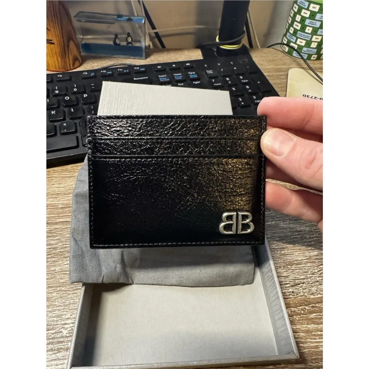 Balenciaga Brand Logo Leather Card Wallet Regular Men`s Black