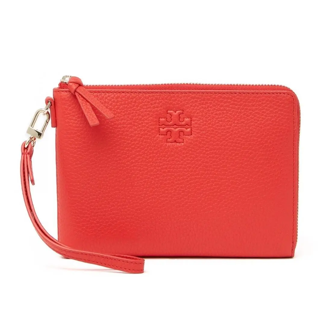 Women`s Thea Britten Large Zip Pouch Wristlet Thea - Pebbled - Brilliant Red - 60913 by Tory Burch