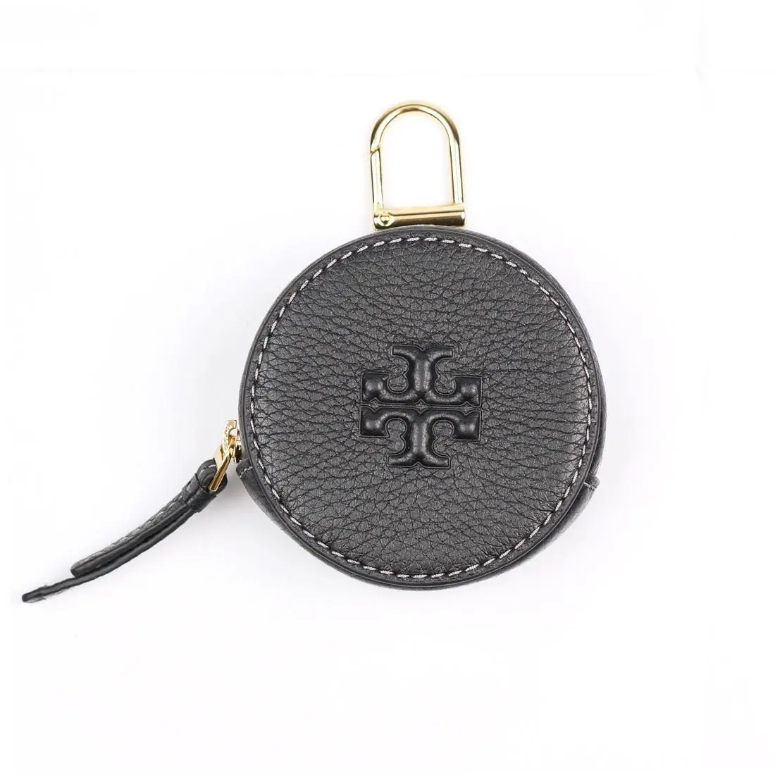 Tory Burch Thea Black Pebble Leather Small Logo Coin Pouch Wallet Case 150410