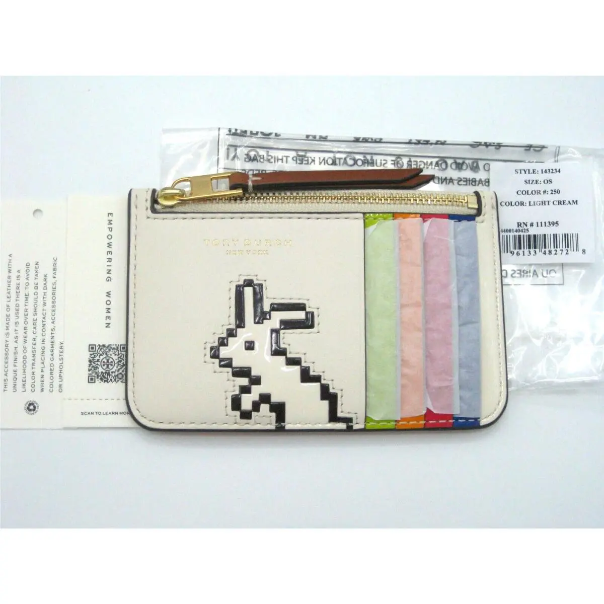 Tory Burch Lunar Year Rabbit Rainbow Top-zip Leather Card Case