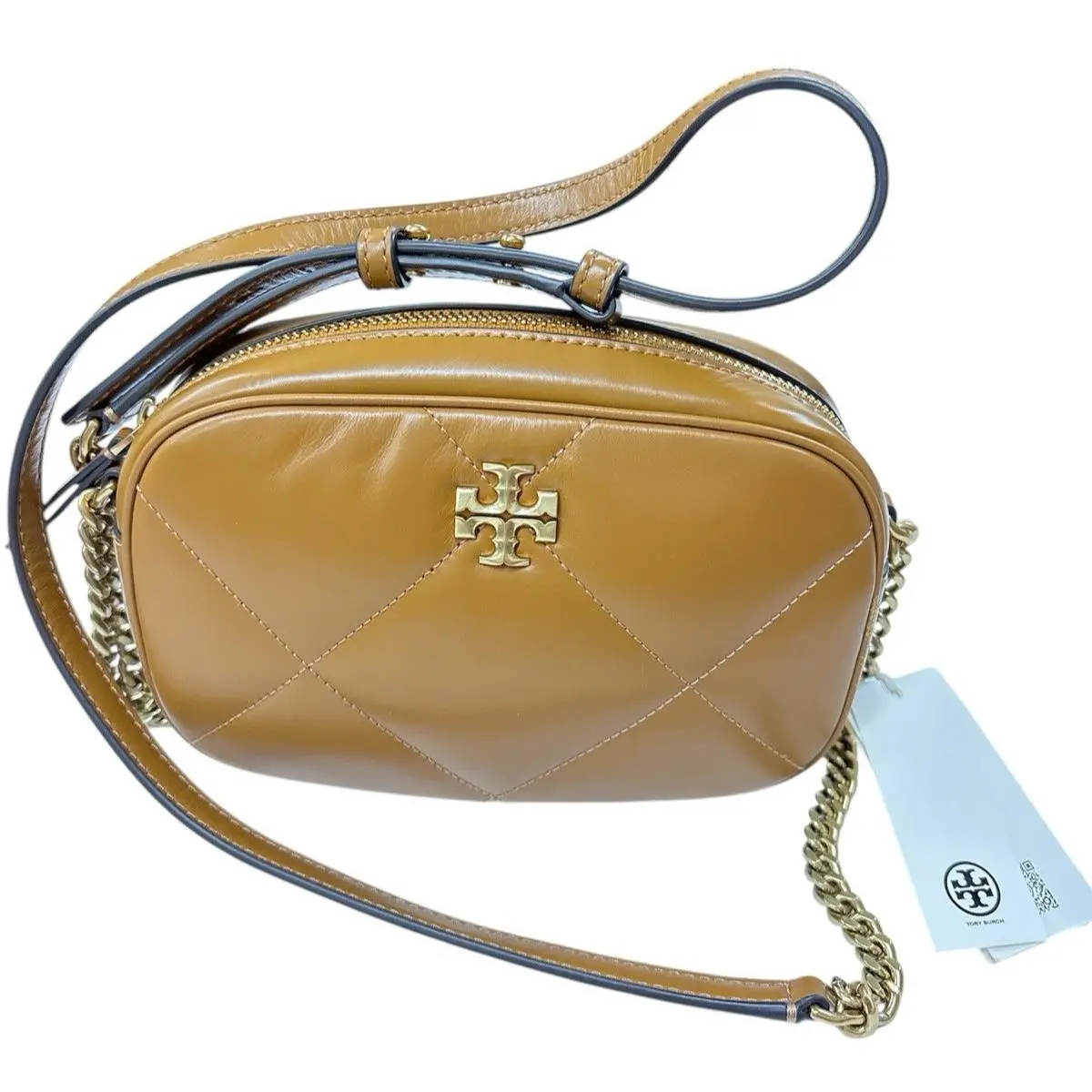 Tory Burch Kira Diamond Quilt Camera Crossbody Bag Tan