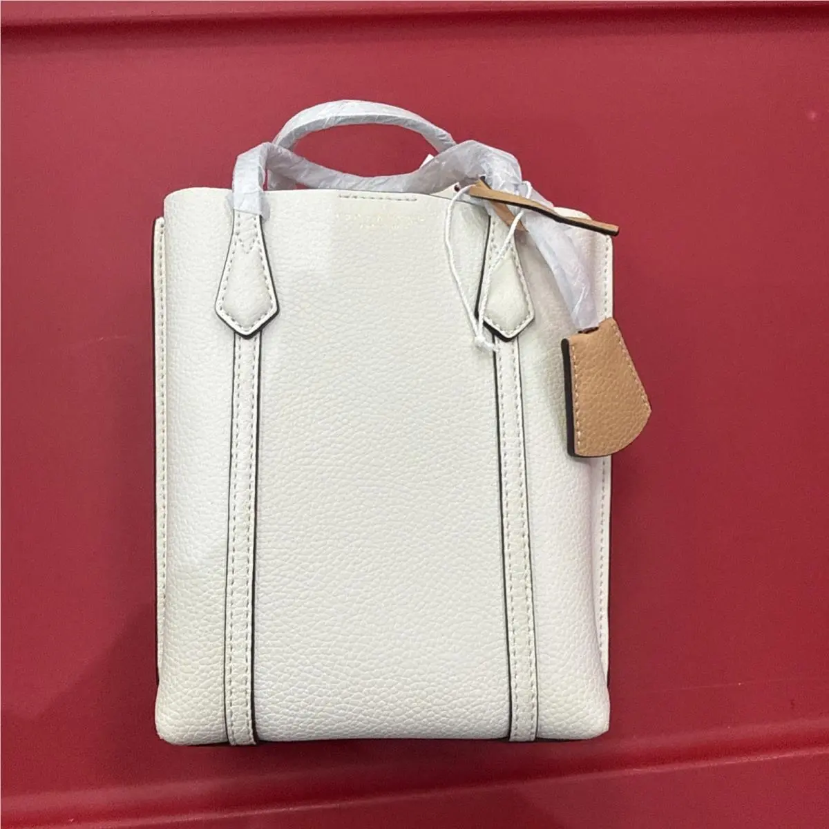 Tory Burch Perry Mini Tote Bag in White Pebbled Leather