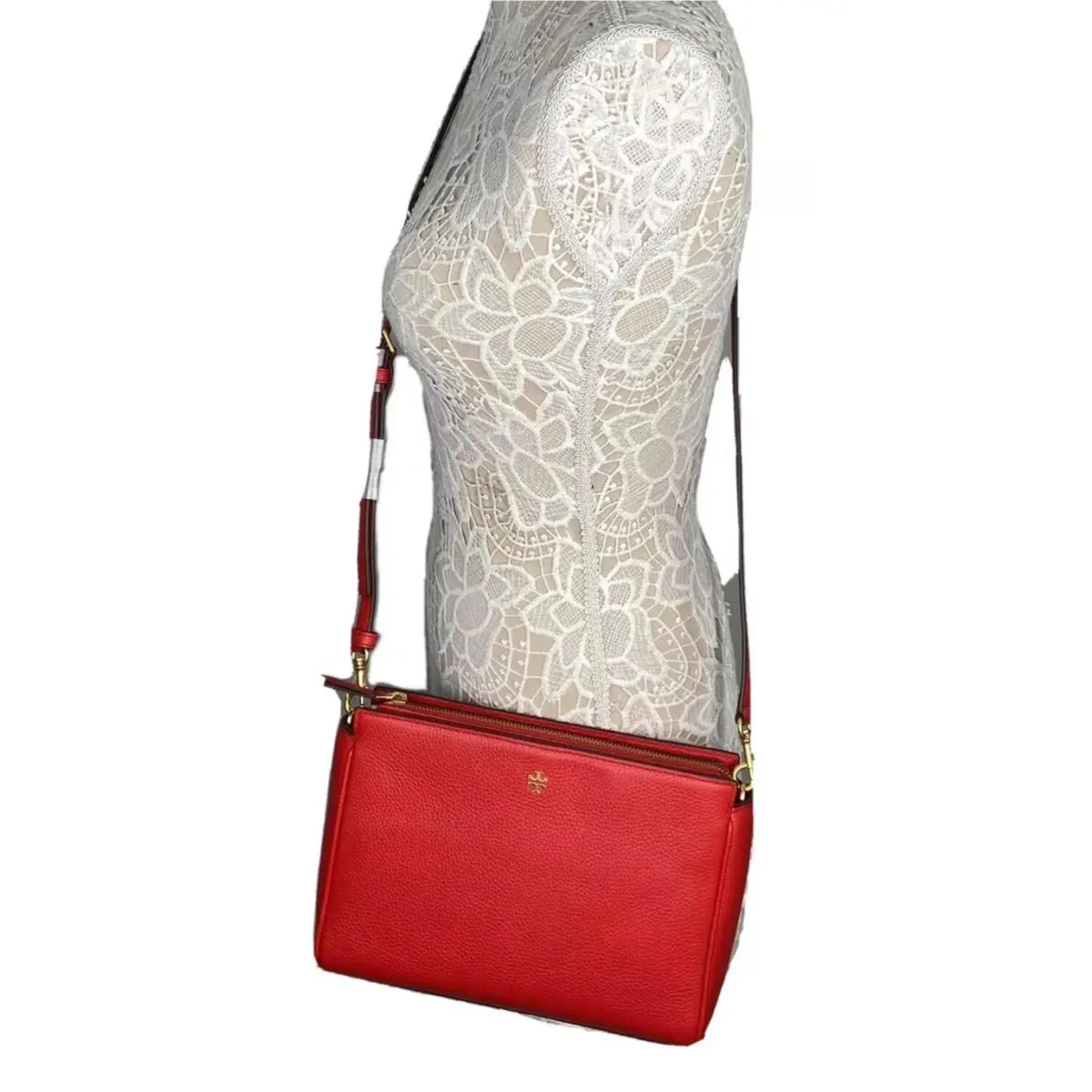 Tory Burch Blake Crossbody Medium Bag Color Brilliant Red W10”x H7”x D3”