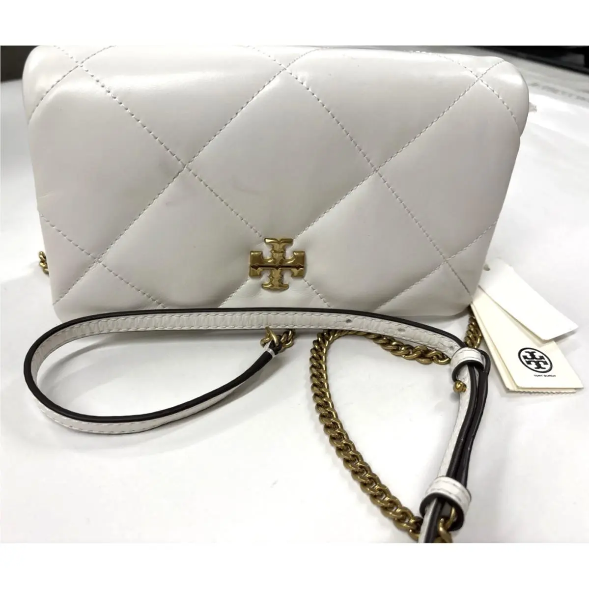 Tory Burch Kira Diamond Quilt Crossbody Chain Wallet Blanc/white