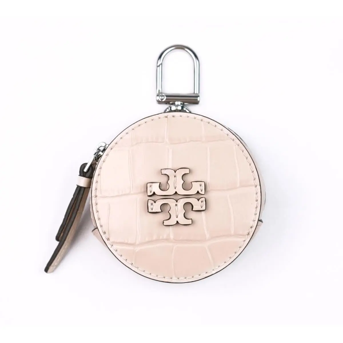Tory Burch Thea Croc Embossed Clay Pink Leather Logo Coin Pouch Wallet Case