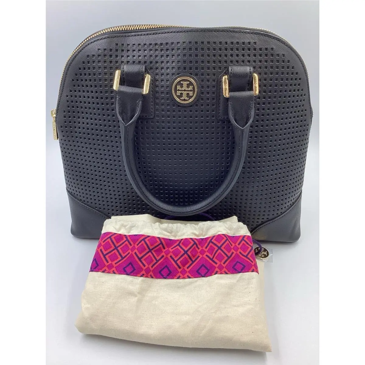 Tory Burch Robinson Perforated Leather Dome Satchel Black 51139505 w Tags