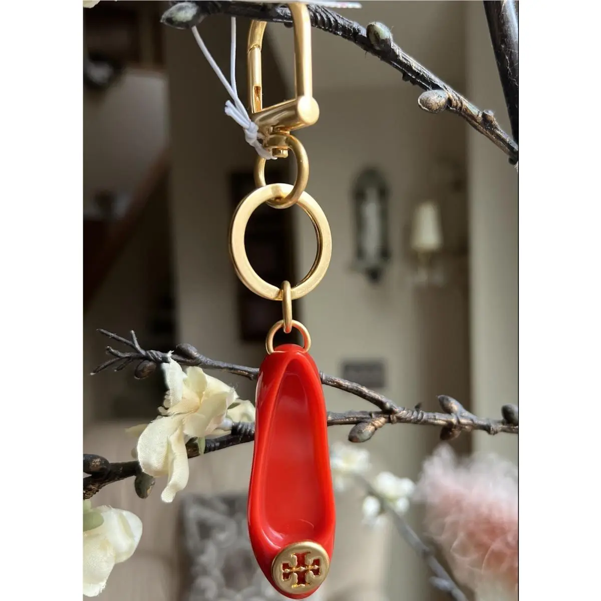 Adorable Tory Burch Logo Charm Ballet Flat Key Fob Red